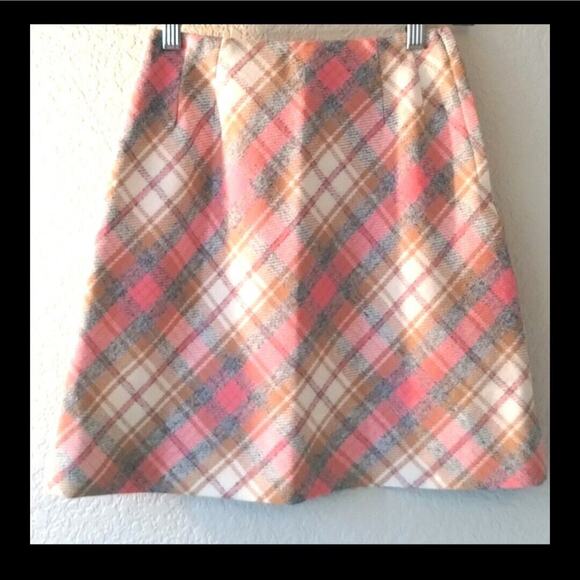 Vintage 1970's Deadstock Pink Peach Cream Tan Plaid Wool Preppy Pencil Skirt 7 - Picture 2 of 10